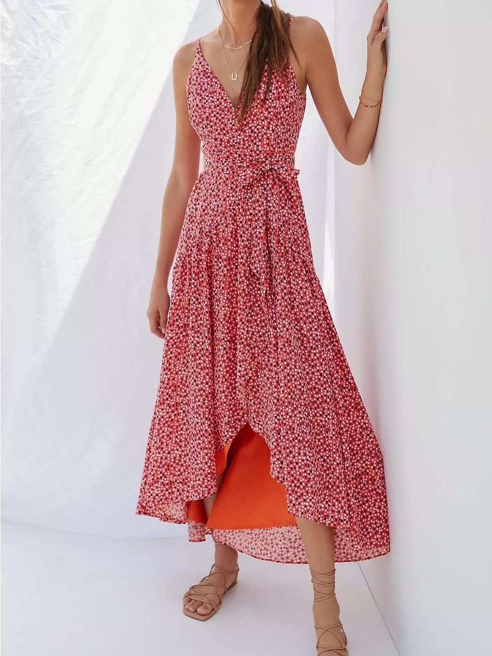 NWT Anthropologie x Hutch Flutter Wrap Midi Dress Red Polka Dot High-Low Size M